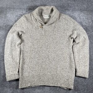 Vintage Fieldmaster Sweater Men's Medium Beige Shawl Neck Henley Wool Blend